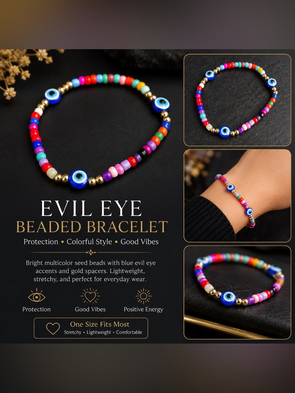 Evil Eye Multicolor Beaded Bracelet #57